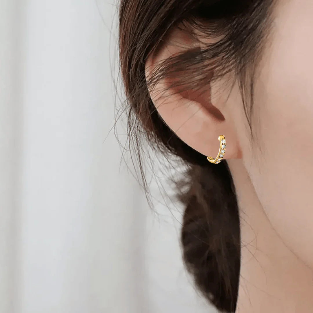 14k Yellow Gold Diamond Hinged Hoop Earrings - Fine Diamond