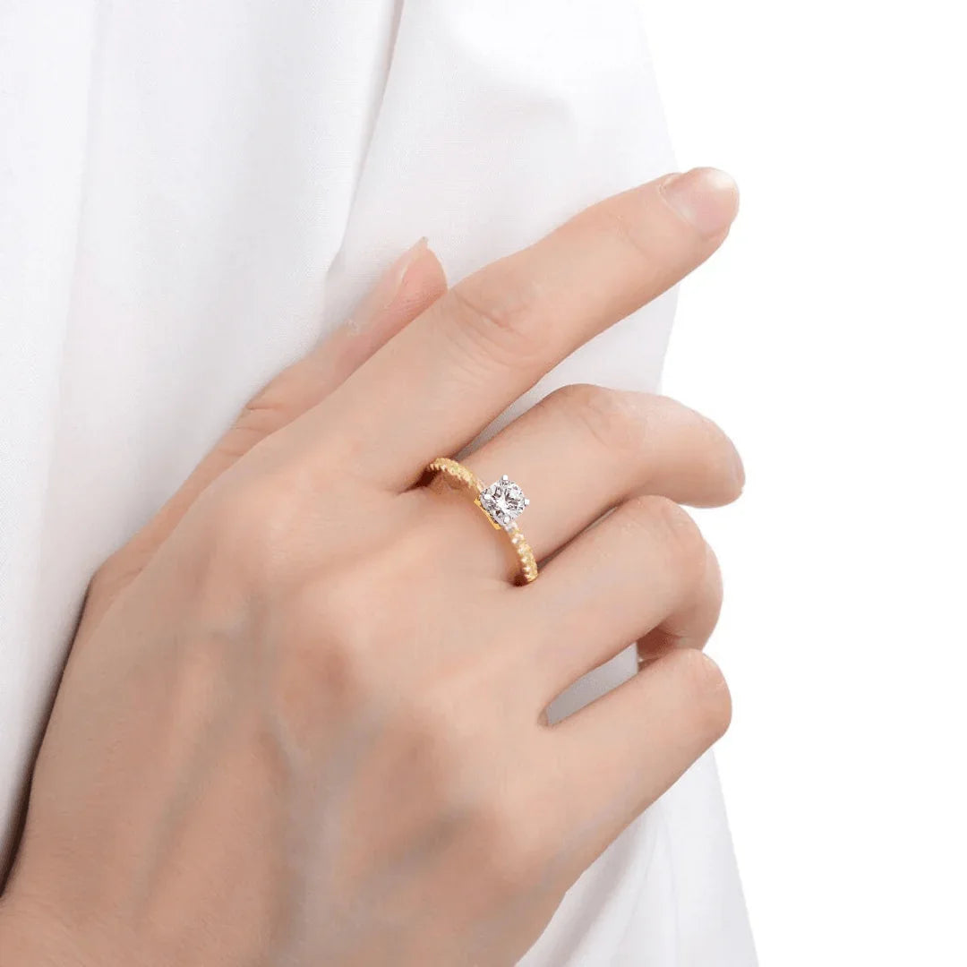 14K Gold Lab Diamond Solitaire Pave Ring - Fine Diamond