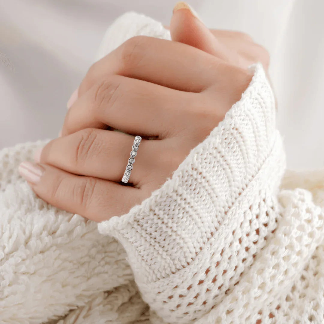 14K White Gold Lab Diamond Half Eternity Ring - Fine Diamond