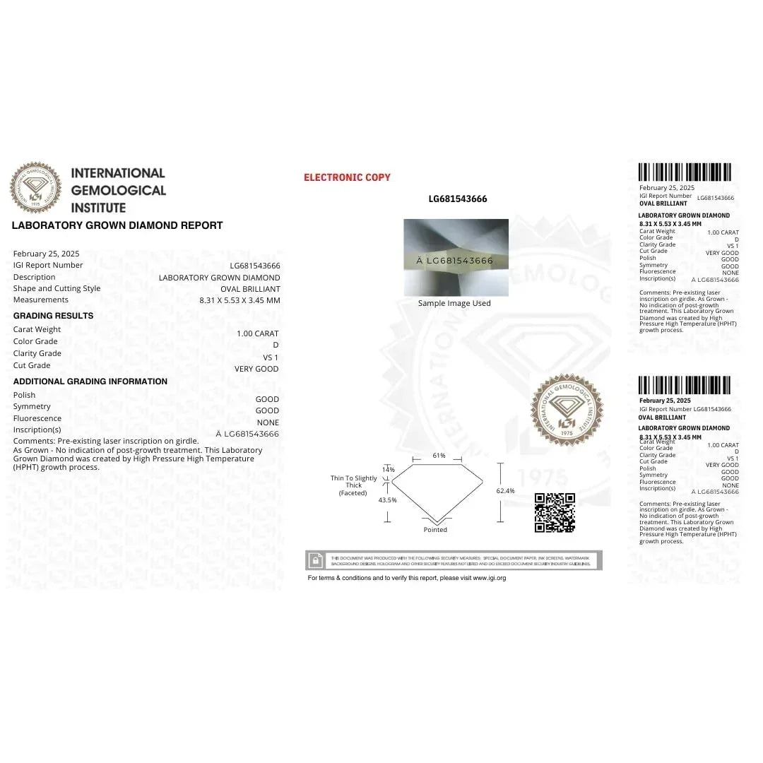 Oval Loose Lab Grown Diamond Stone SI1 IGI Certified - Fine Diamond