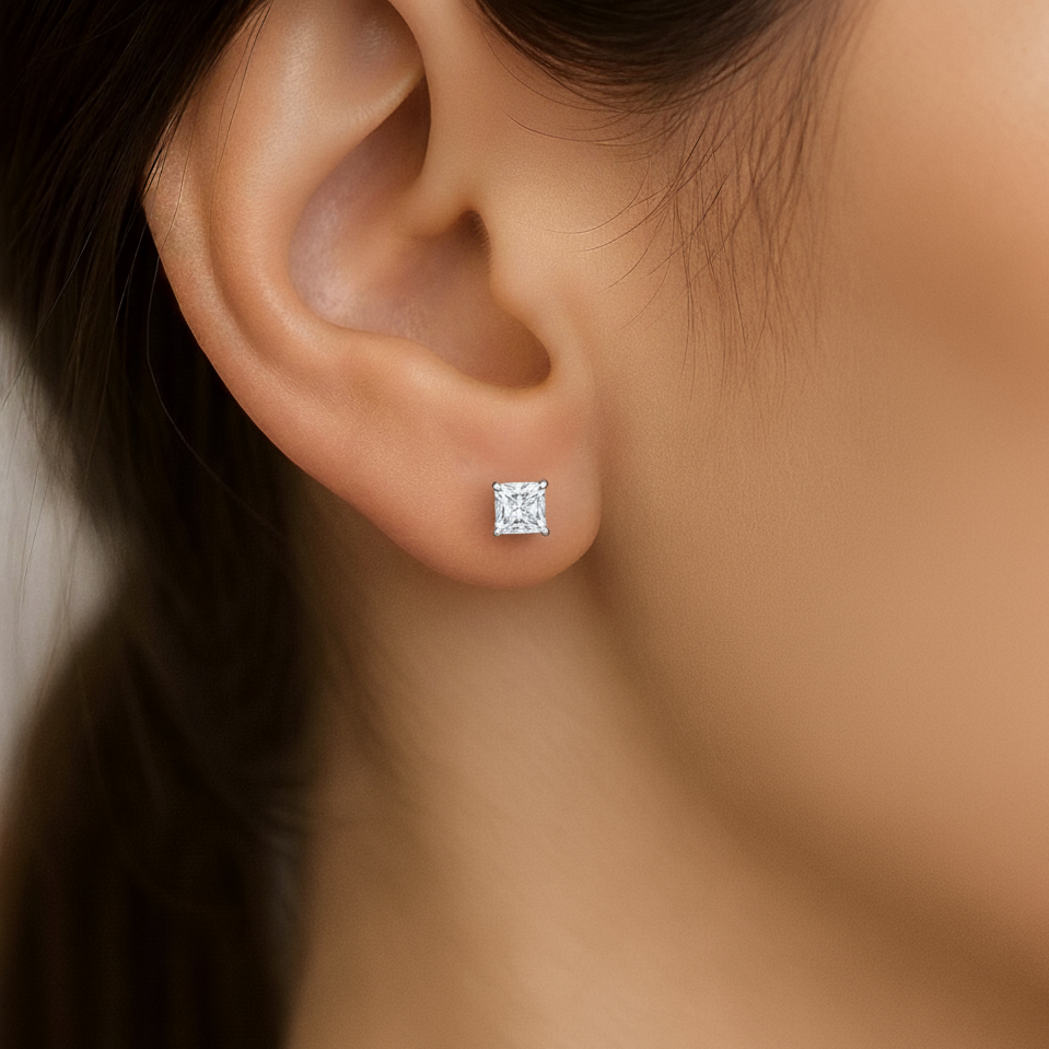 IGI Certified Princess Cut Lab Grown Diamond Solitaire Stud Earrings White Gold