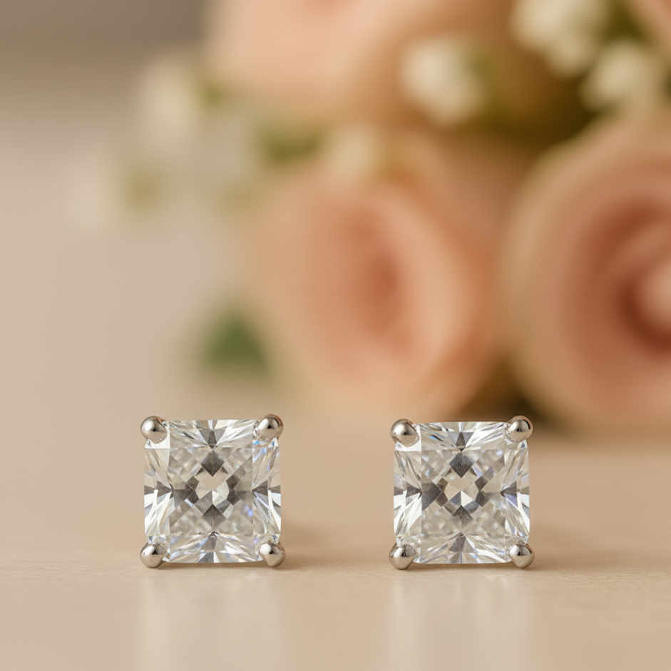IGI Certified Princess Cut Lab Grown Diamond Solitaire Stud Earrings White Gold