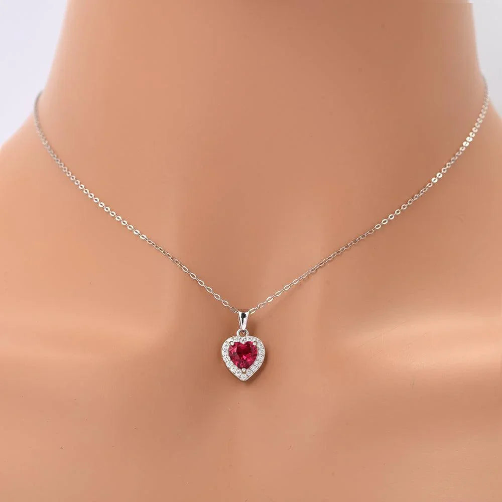 Lab Grown Ruby Heart Necklace - Fine Diamond