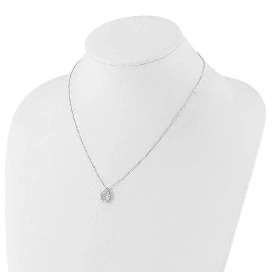14K White Gold Lab Diamond Open Teardrop Pendant Necklace - Fine Diamond