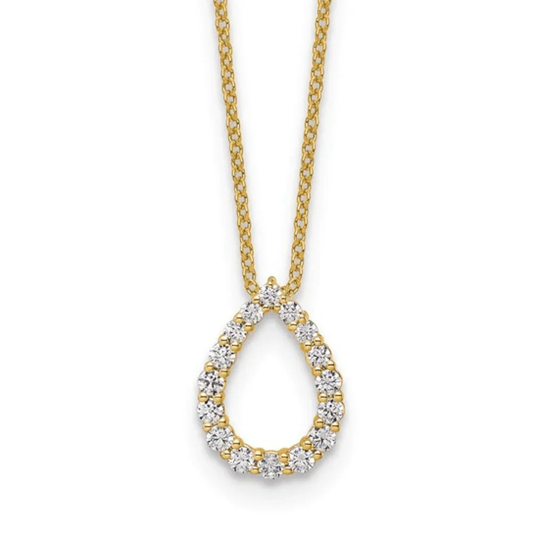14K Gold Lab Diamond Open Teardrop Pendant Necklace - Fine Diamond