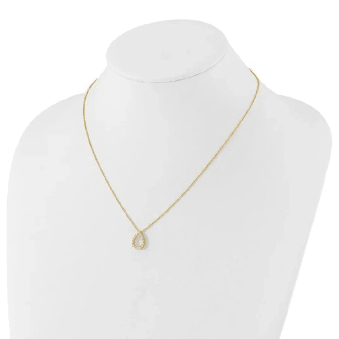 14K Gold Lab Diamond Open Teardrop Pendant Necklace - Fine Diamond