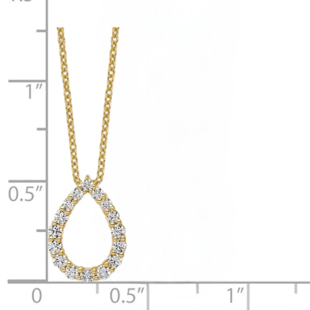 14K Gold Lab Diamond Open Teardrop Pendant Necklace - Fine Diamond