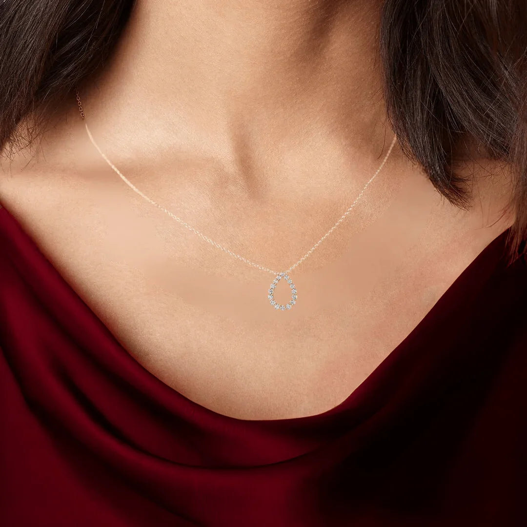 14K Gold Lab Diamond Open Teardrop Pendant Necklace - Fine Diamond