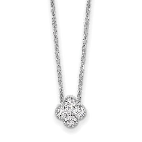 14K White Gold Four Leaf Clover Charm Pendant - Fine Diamond
