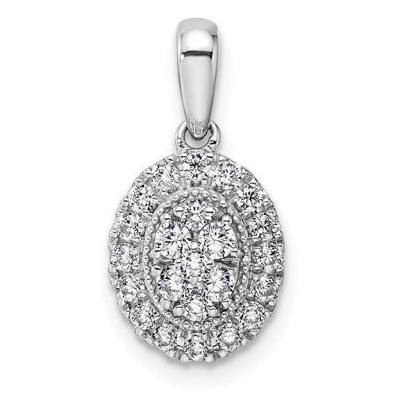 14K White Gold Lab Diamond Oval Cluster Pendant - Fine Diamond