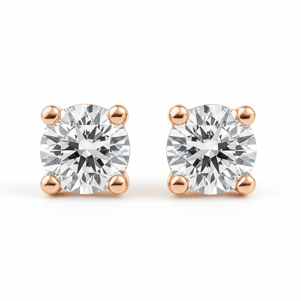 IGI Certified Round Lab Grown Diamond Solitaire Stud Earrings Rose Gold - Fine Diamond