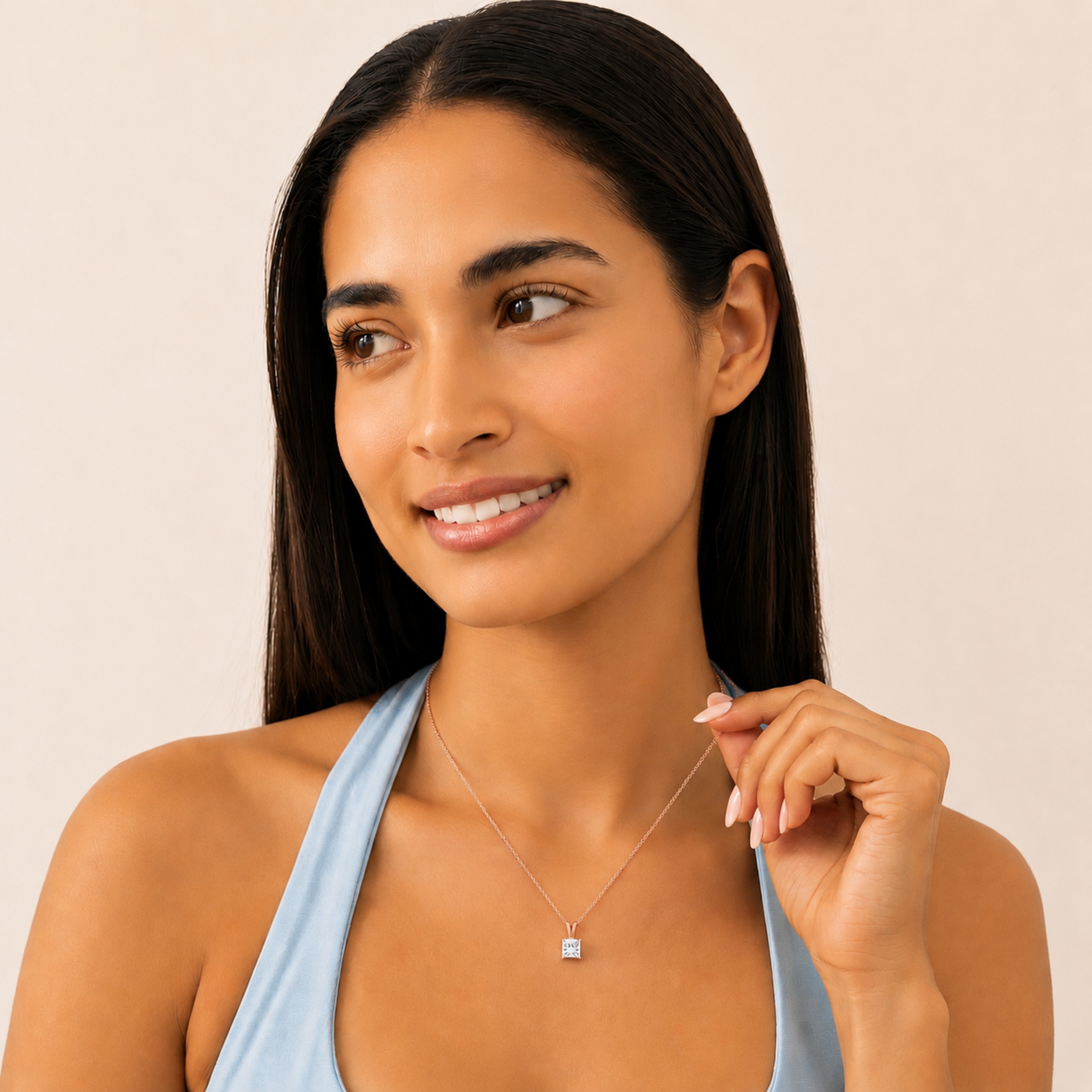 1 Ct Princess (F/VS) Lab Grown Diamond Prong 14K Rose Gold Split Bale Solitaire Pendant Necklace