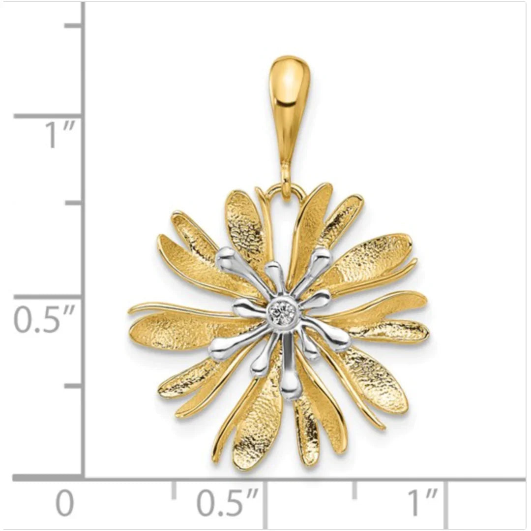 14K Two-Tone Gold Natural Diamond Flower Pendant - Fine Diamond