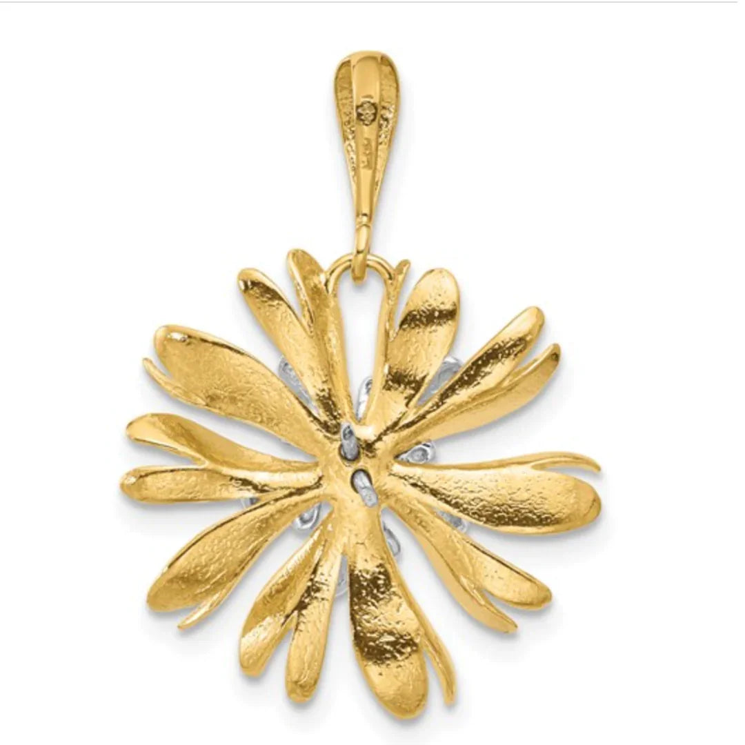 14K Two-Tone Gold Natural Diamond Flower Pendant - Fine Diamond