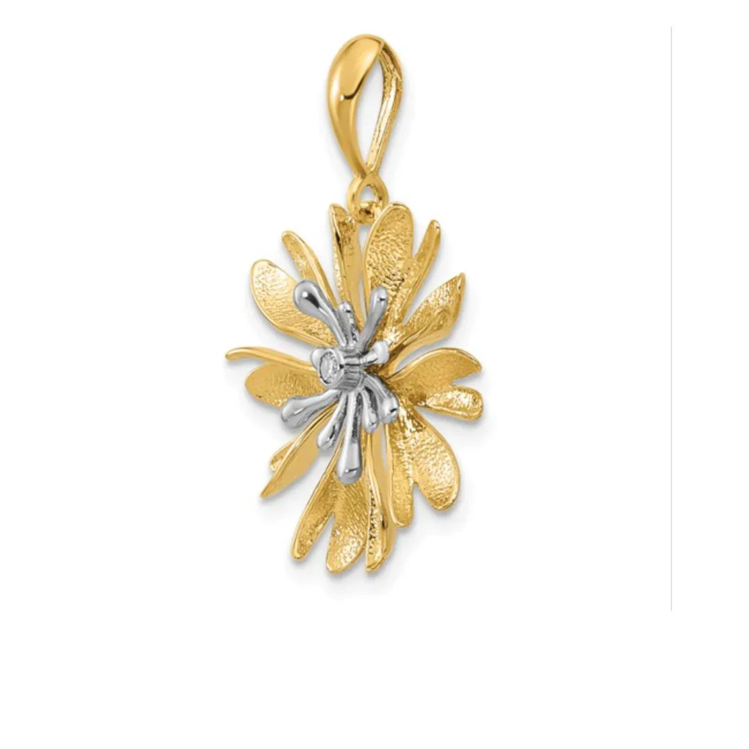 14K Two-Tone Gold Natural Diamond Flower Pendant - Fine Diamond