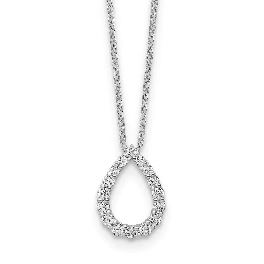 14K White Gold Lab Diamond Open Teardrop Pendant Necklace - Fine Diamond
