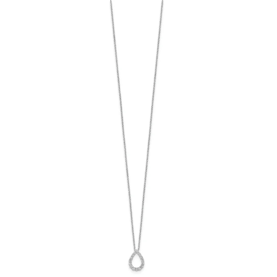 14K White Gold Lab Diamond Open Teardrop Pendant Necklace - Fine Diamond
