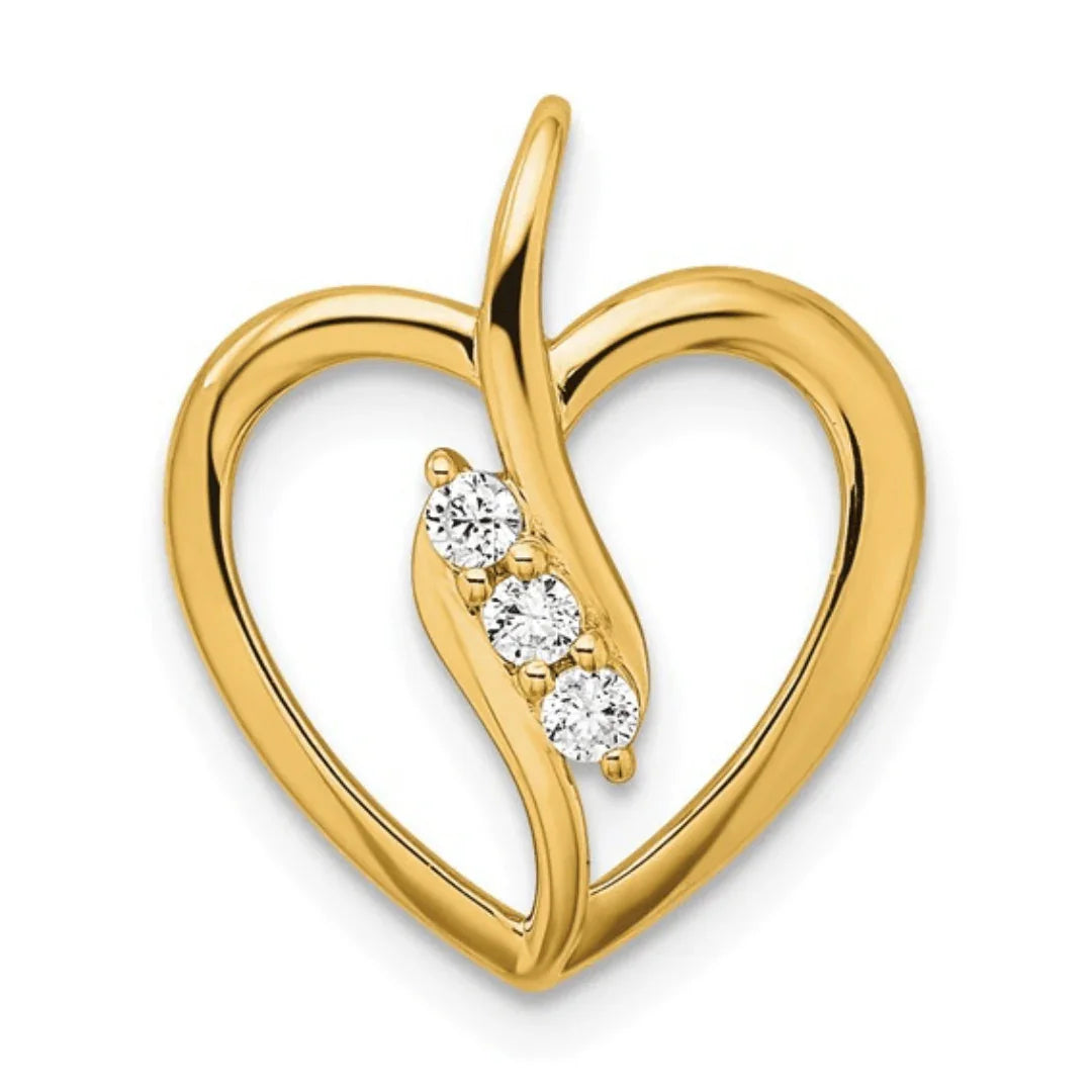 14K Gold Lab Diamond Three Stone Bypass Heart Pendant - Fine Diamond