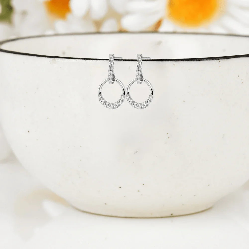 14K White Gold Lab Grown Diamond Dangle Earrings - Fine Diamond