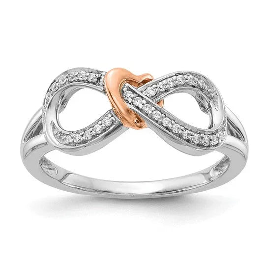 14k Gold Diamond Infinity with Heart Ring - Fine Diamond