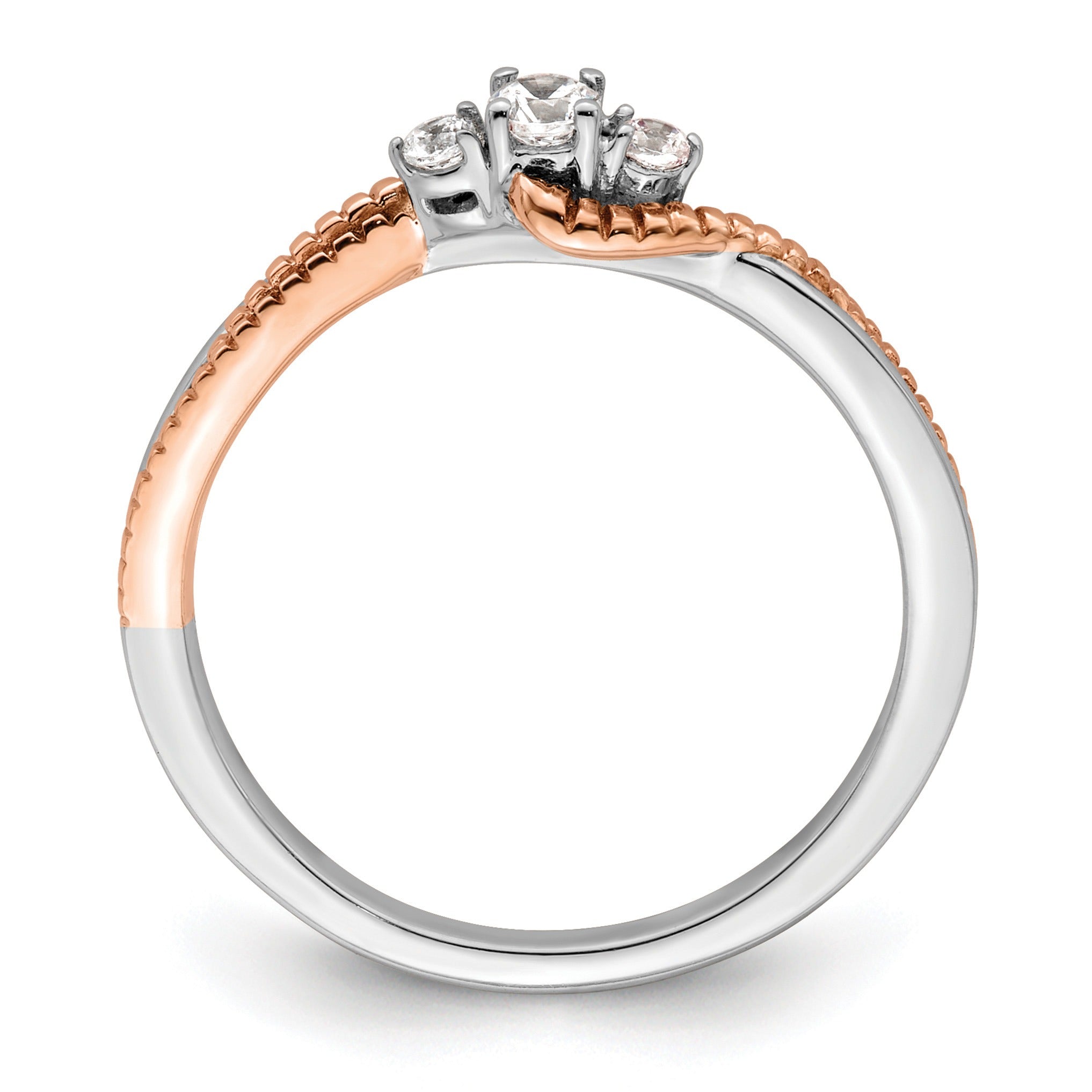 14k Gold Round Three Lab Created Diamond Bypass Ring