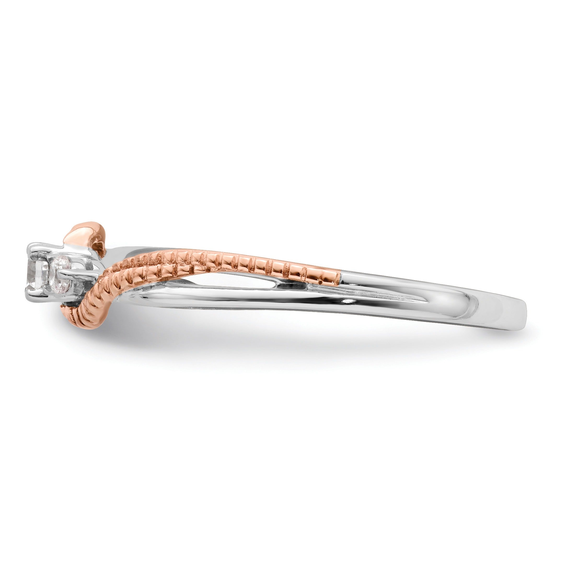 14k Gold Round Three Lab Created Diamond Bypass Ring