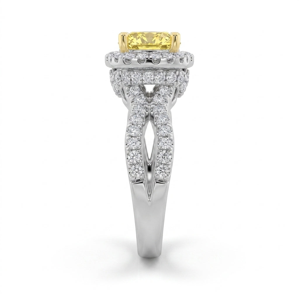 2.25Cttw Elongated Cushion Shaped Yellow Lab Grown Diamond (F/VS) Engagement Ring in 14K Gold