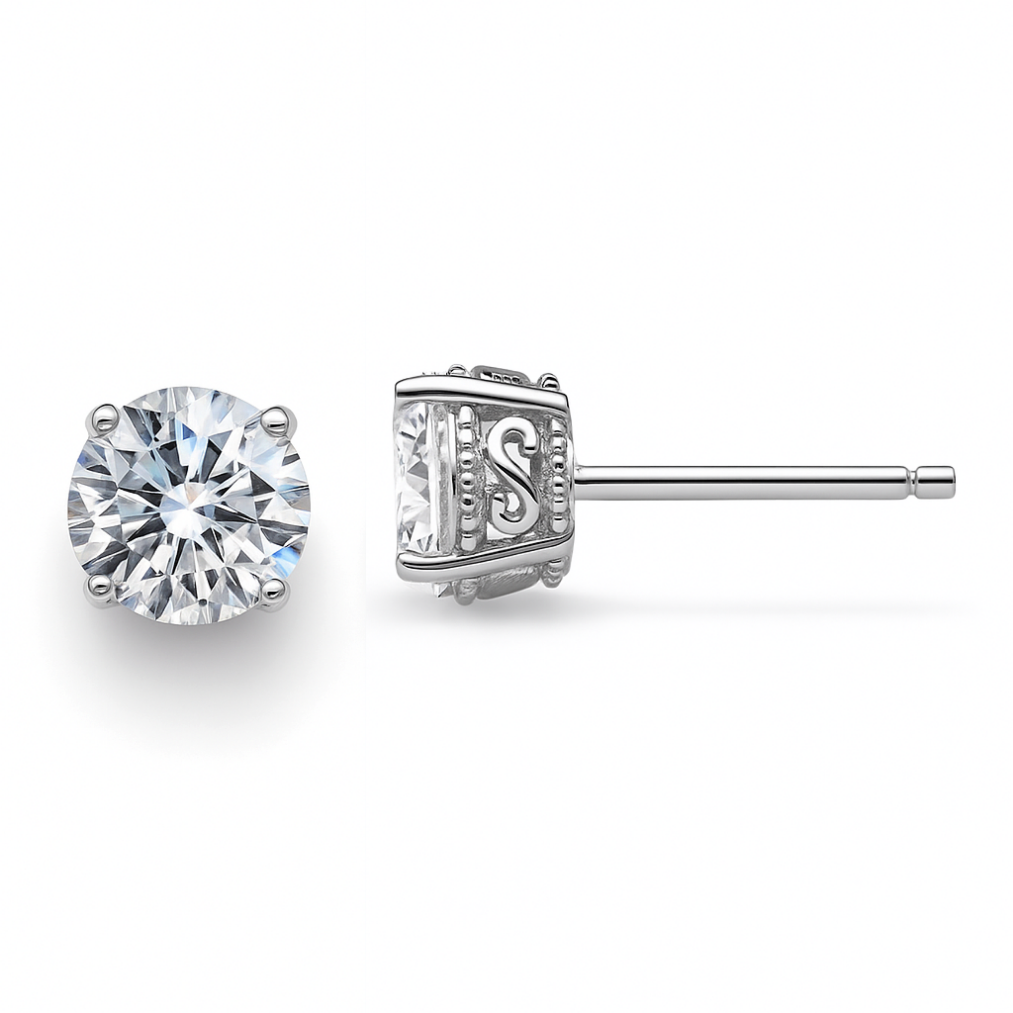 IGI Certified Silver Round Lab Diamond Solitaire Stud Earrings 2 ct