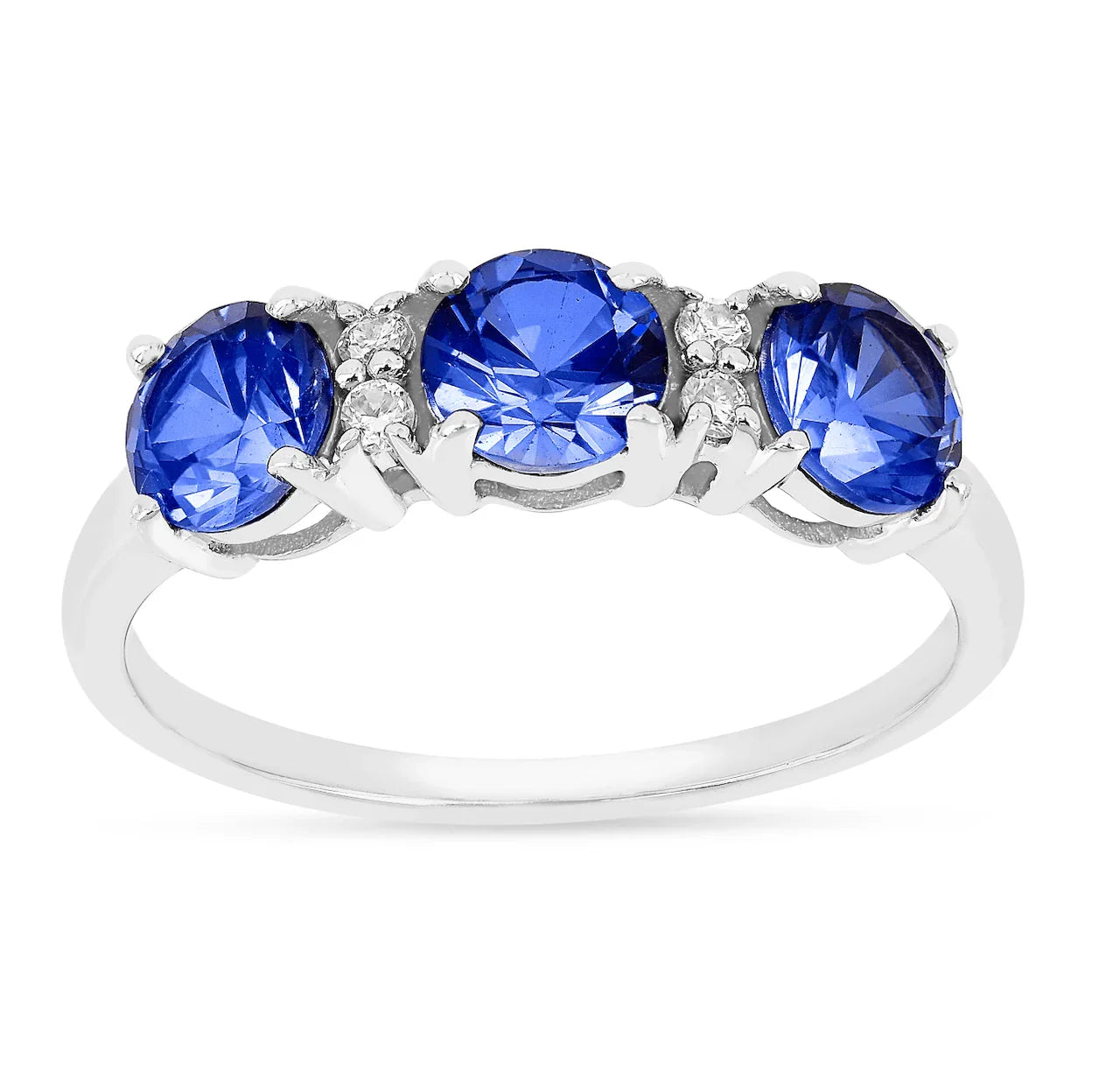 Three Stone Ceylon Blue Sapphire Ring - Fine Diamond