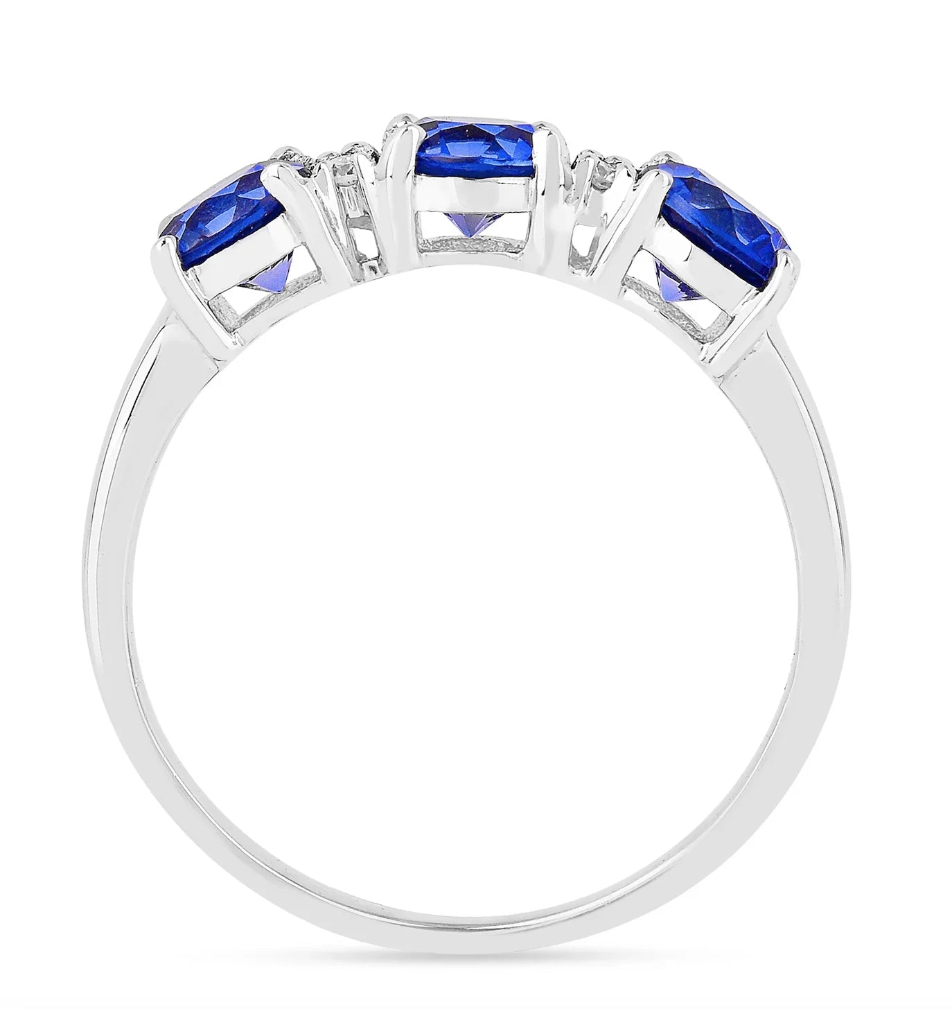 Three Stone Ceylon Blue Sapphire Ring - Fine Diamond