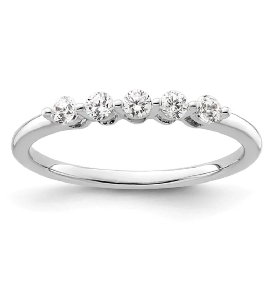 Five Stones 14k White Gold Diamond Ring - Fine Diamond