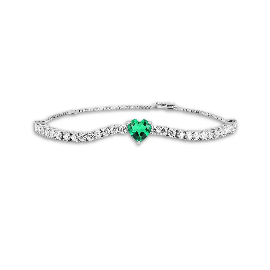 Colombian Created Emerald Heart Bracelet - Fine Diamond