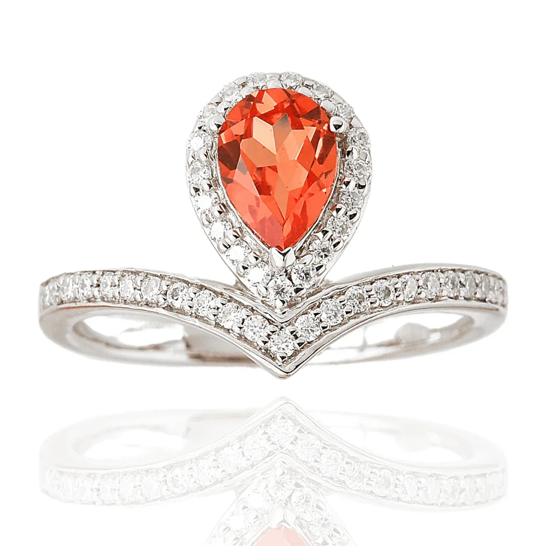 Peach Sapphire Pear Ring - Fine Diamond