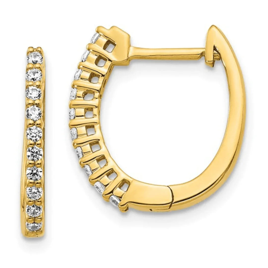 14K Yellow Gold Lab Diamond Hinged Hoop Earrings - Fine Diamond
