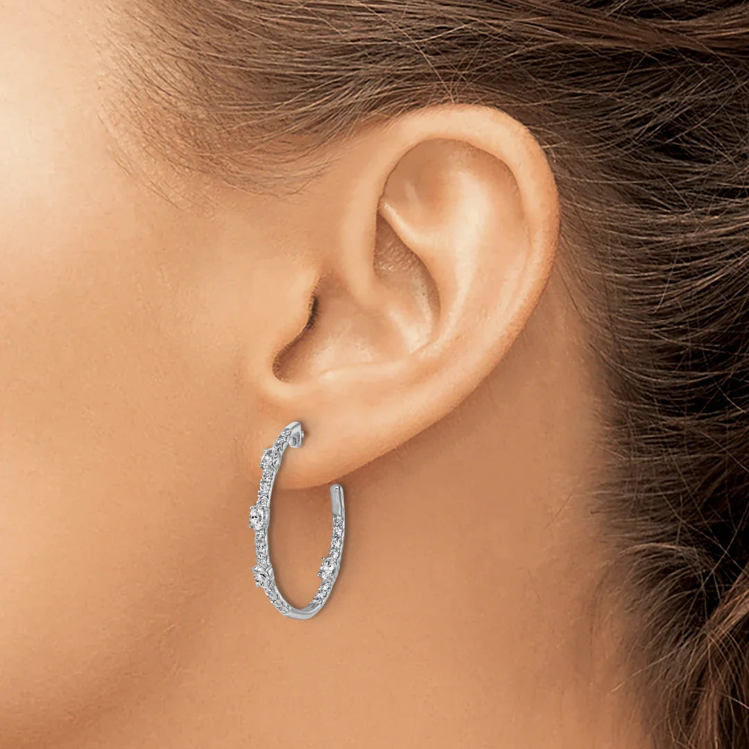 14K White Gold Lab Diamond J Hoop Earrings - Fine Diamond