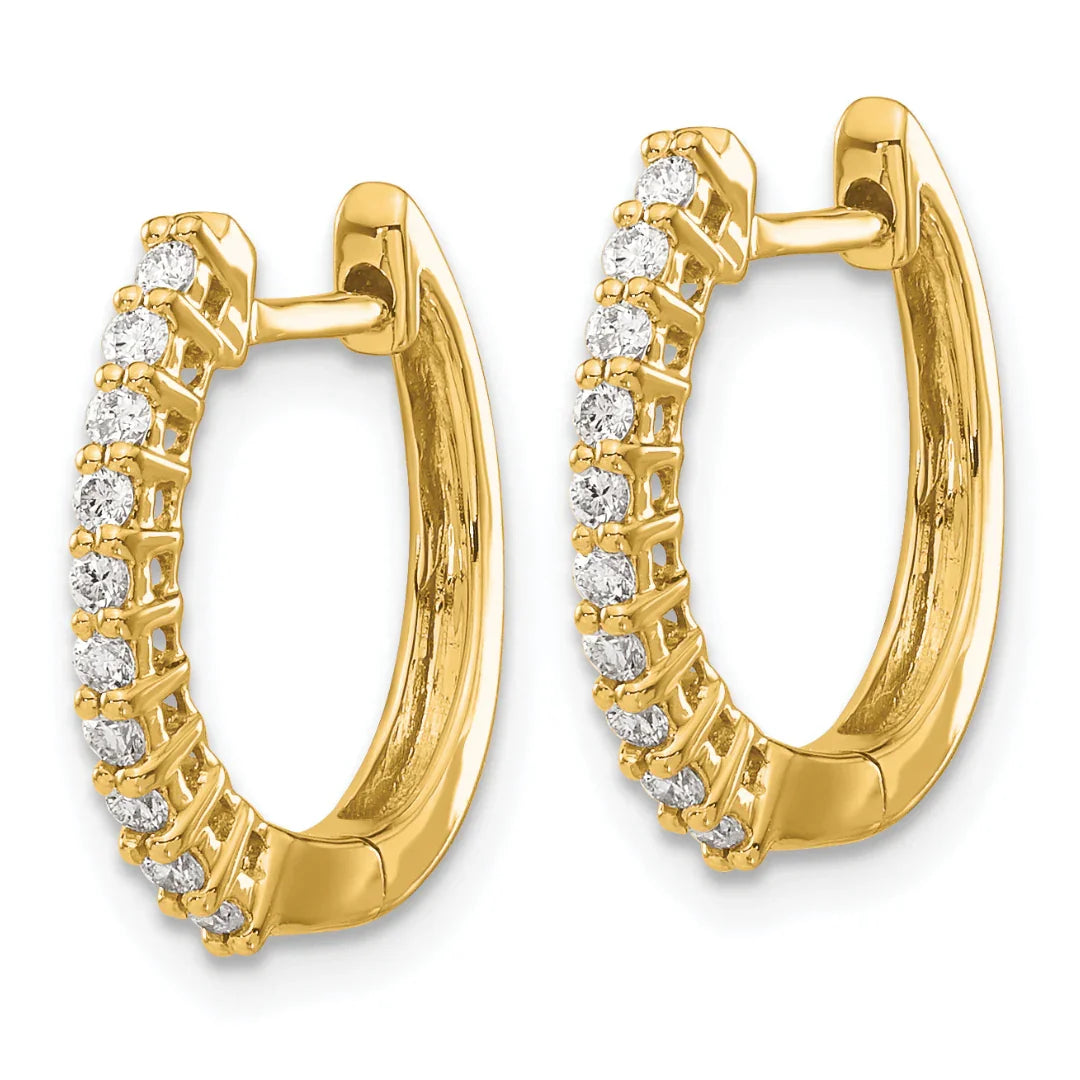 14K Yellow Gold Lab Diamond Hinged Hoop Earrings - Fine Diamond