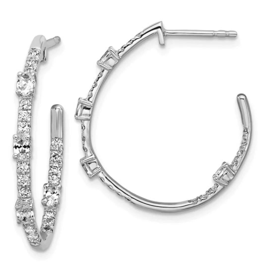 14K White Gold Lab Diamond J Hoop Earrings - Fine Diamond