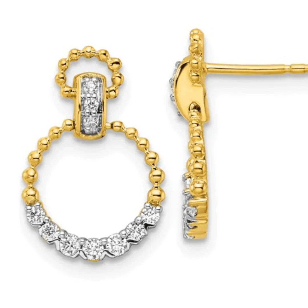 14K Gold Lab Diamond Circle Dangle Earrings - Fine Diamond