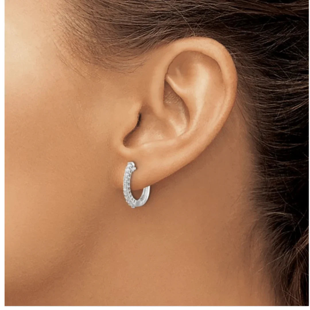 14K White Gold Lab Grown Diamond Hinged Hoop Earrings - Fine Diamond