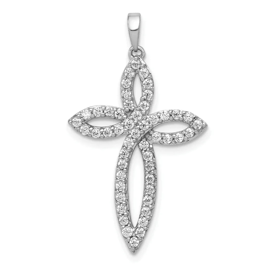 14K White Gold Lab Grown Diamond Cross Pendant - Fine Diamond