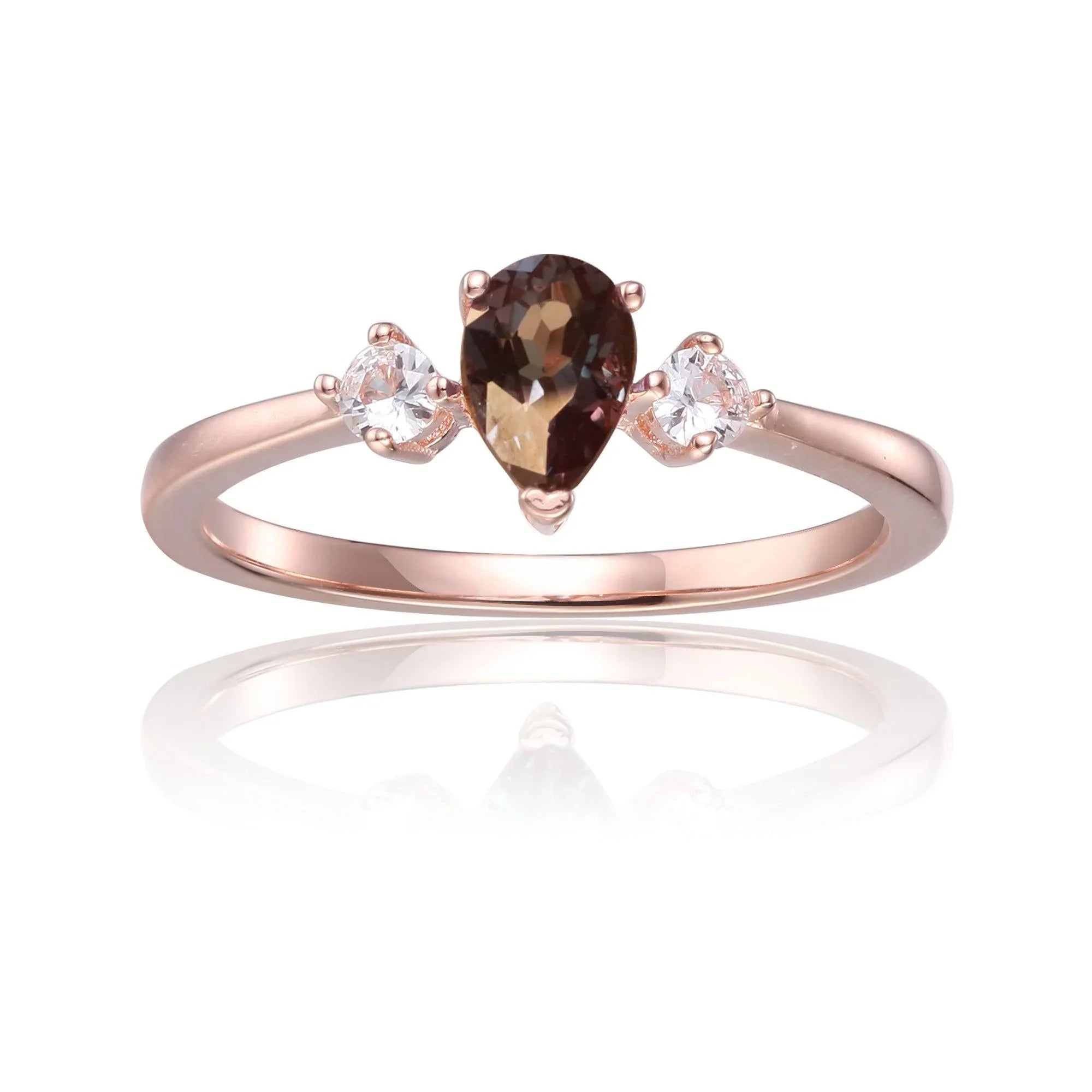 Teardrop Three Stone Alexandrite Ring - Fine Diamond