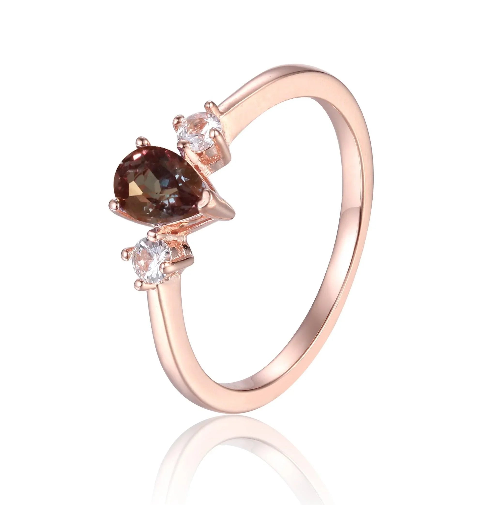Teardrop Three Stone Alexandrite Ring - Fine Diamond