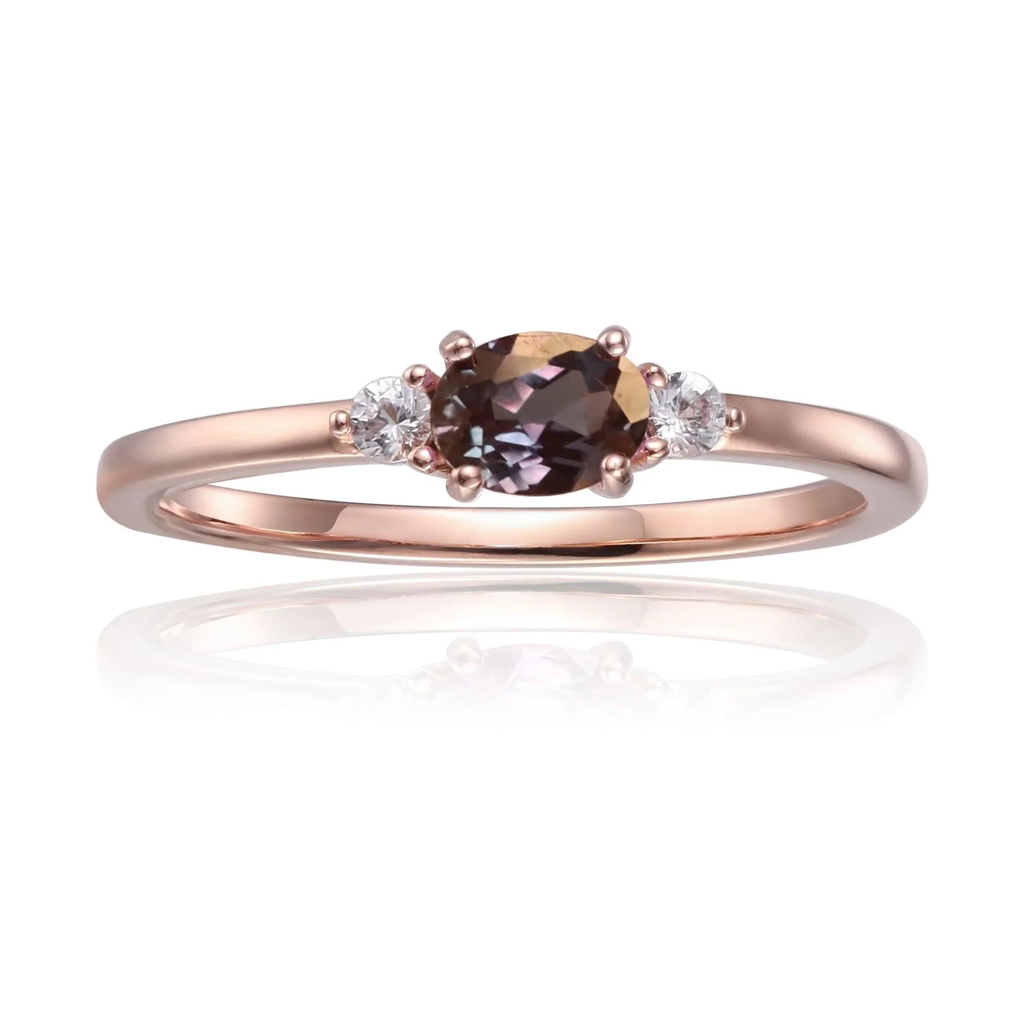 Alexandrite Oval Three Stone Ring - Fine Diamond