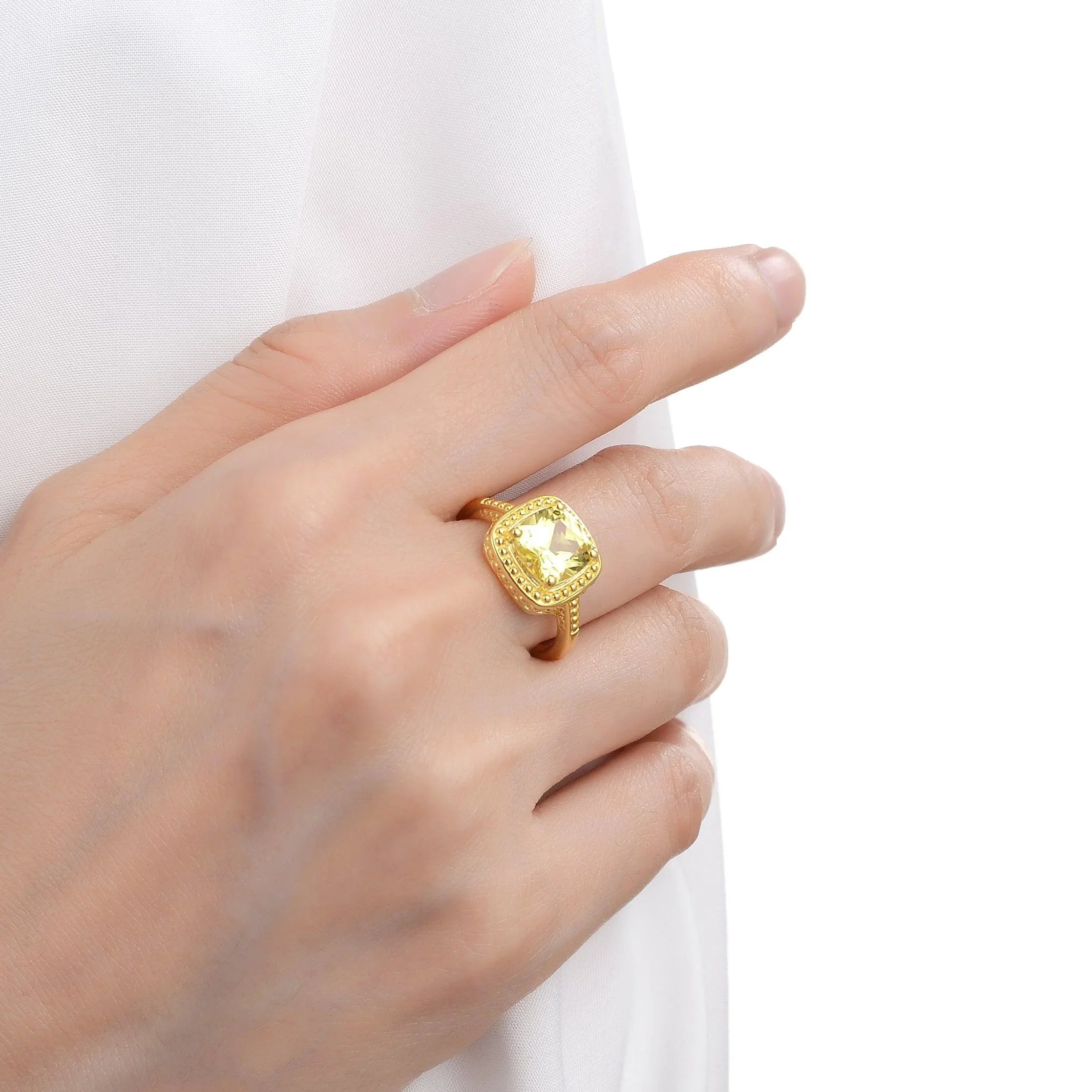 Yellow Sapphire Cushion Statement Ring - Fine Diamond