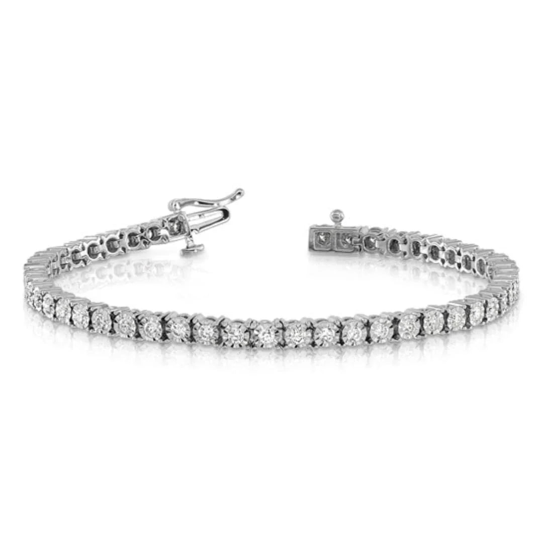 14k White Gold Lab Grown Diamond Illusion Setting Bracelet - Fine Diamond