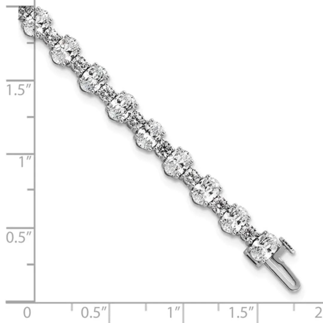 14k White Gold 11 carat Lab Diamond Round and Oval Fancy Tennis Bracelet - Fine Diamond