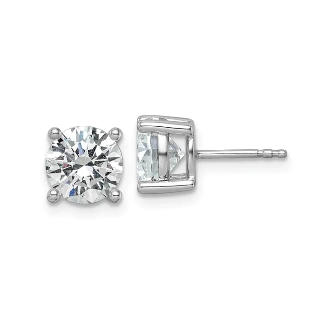 14K White Gold Round Lab Grown Diamond Stud Earrings - Fine Diamond