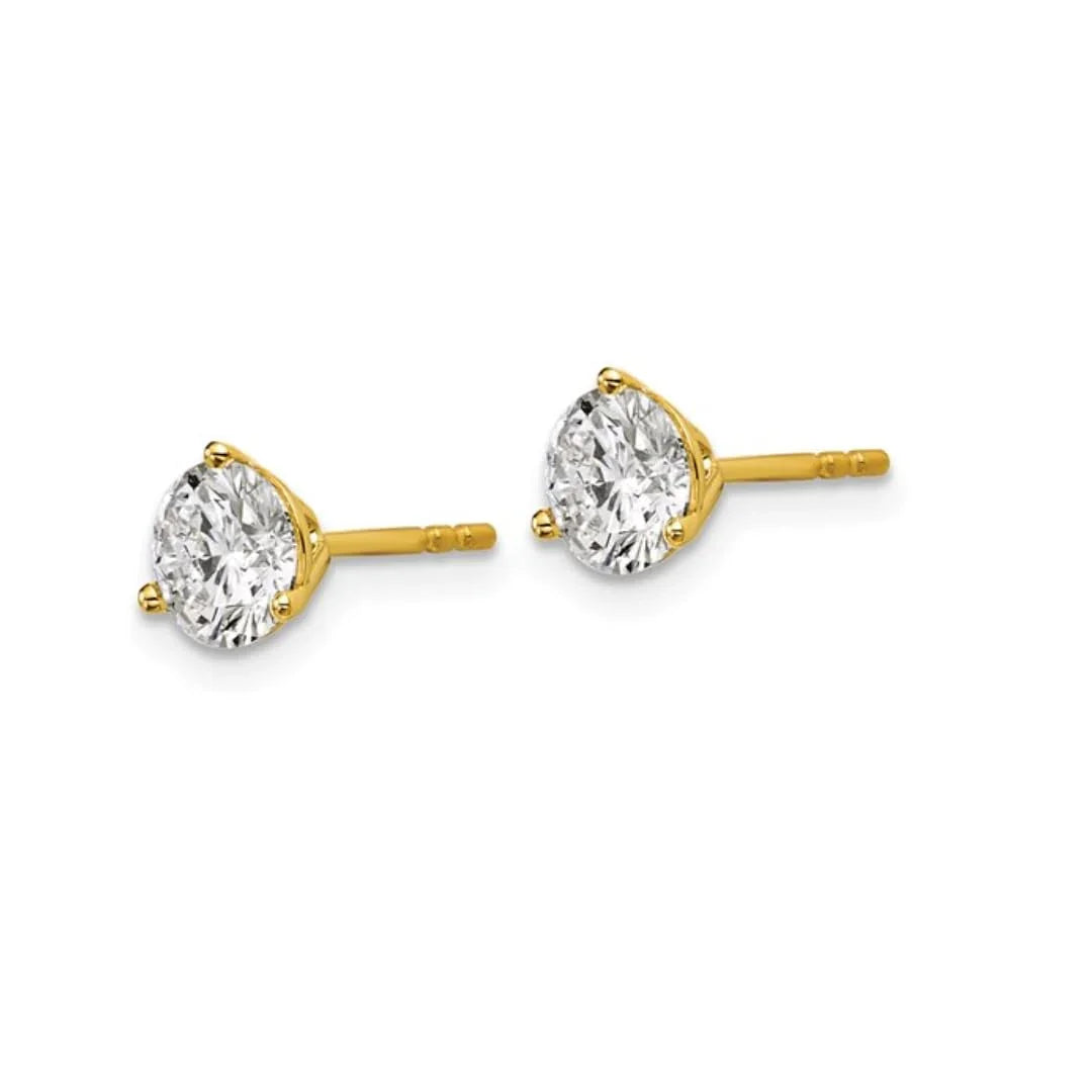 14K Yellow Gold Diamond Lab Grown Round Shaped Stud Earrings - Fine Diamond