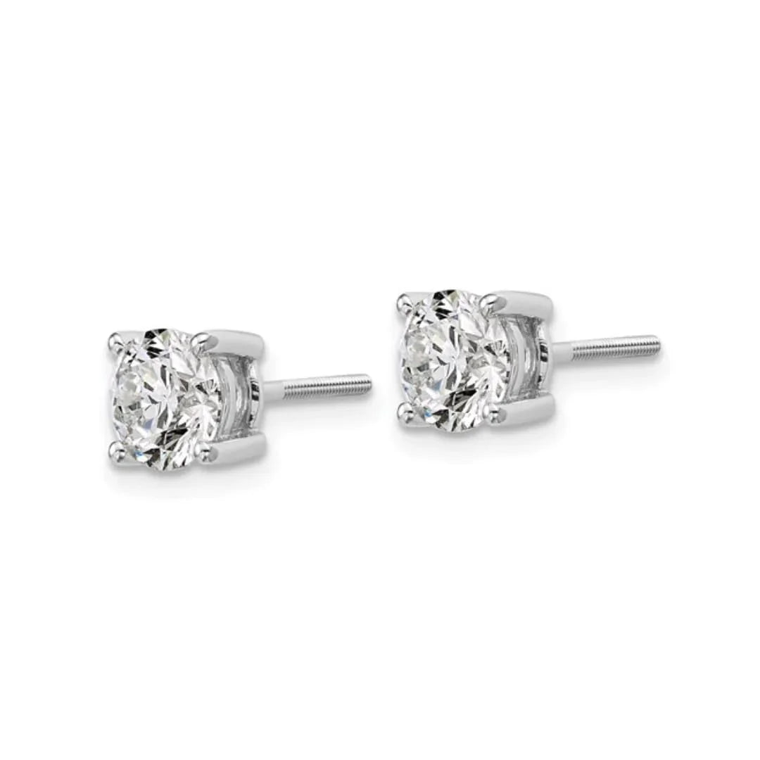 14K White Gold Round Shaped Lab Diamond Stud Earrings - Fine Diamond