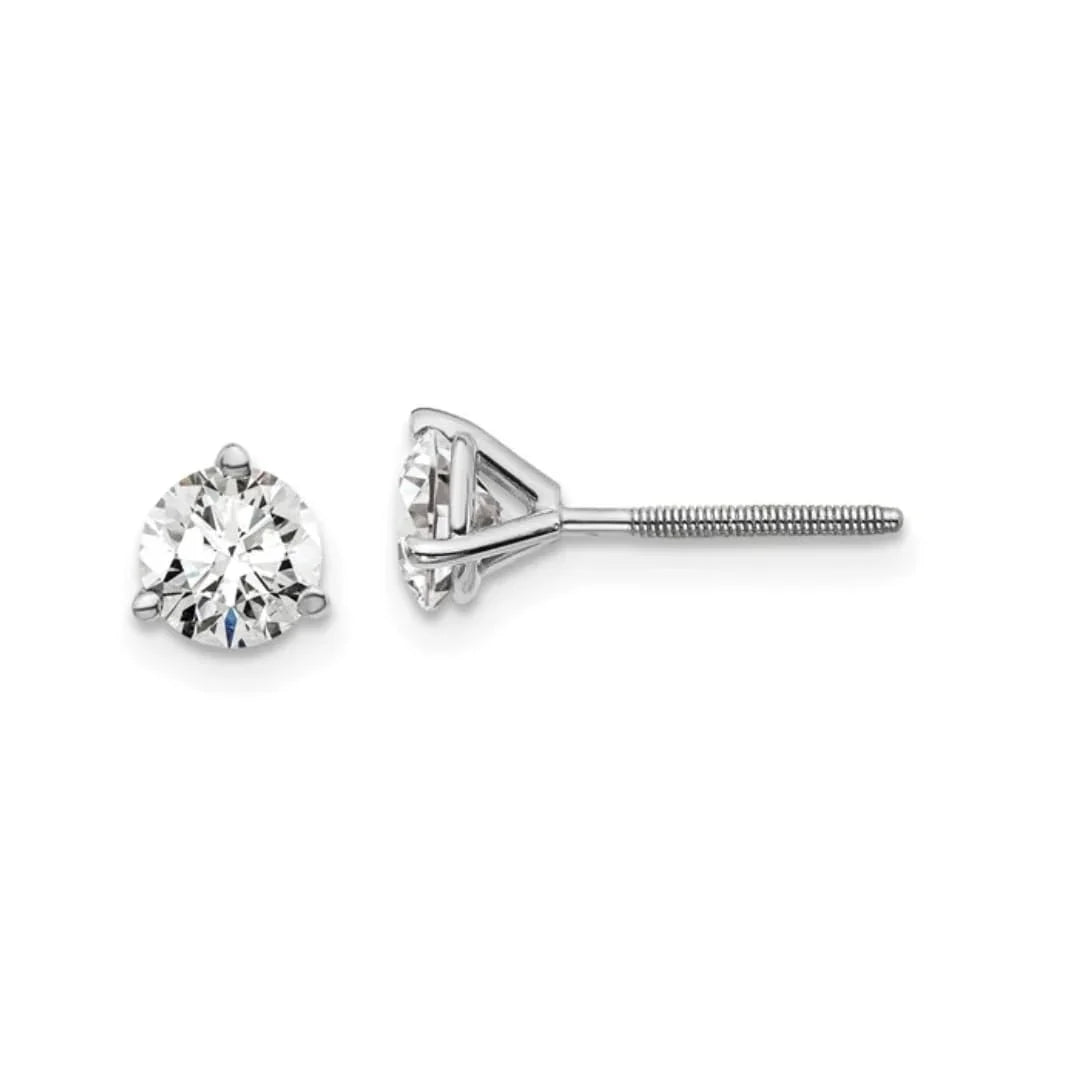 14K White Gold Lab Round Shaped Diamond Stud Earring - Fine Diamond